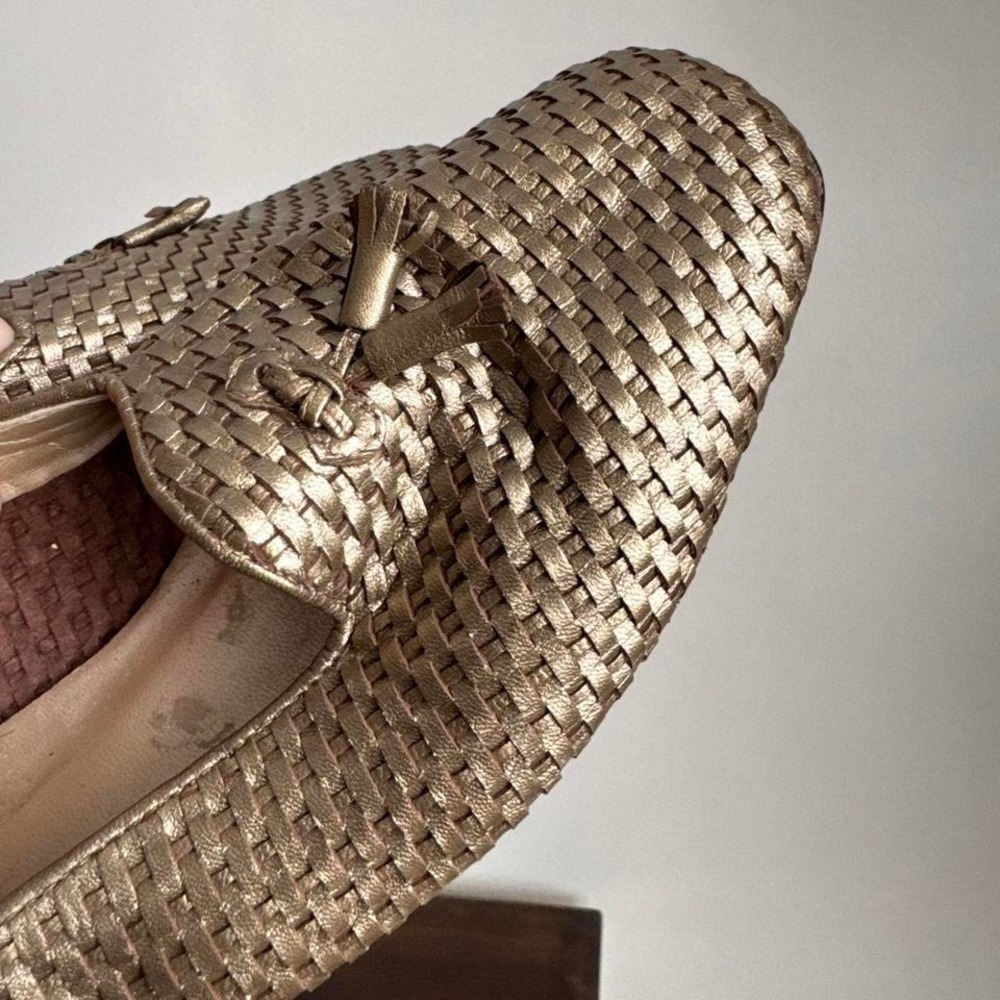 Vintage Gold Woven Leather Loafer Size 10 Wide basket braided tassel - Picture 8 of 8